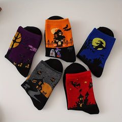 5 Pairs Bat Pattern Socks Funny Halloween Mid Tube Women's Stockings