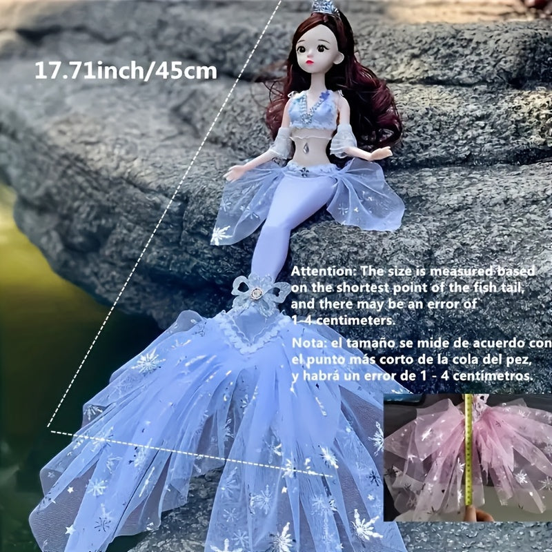 2pcs Mermaid Princess Dolls 17.7inch 3D Eyes Wedding Dress ABS Material