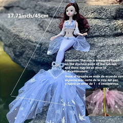 2pcs Mermaid Princess Dolls 17.7inch 3D Eyes Wedding Dress ABS Material