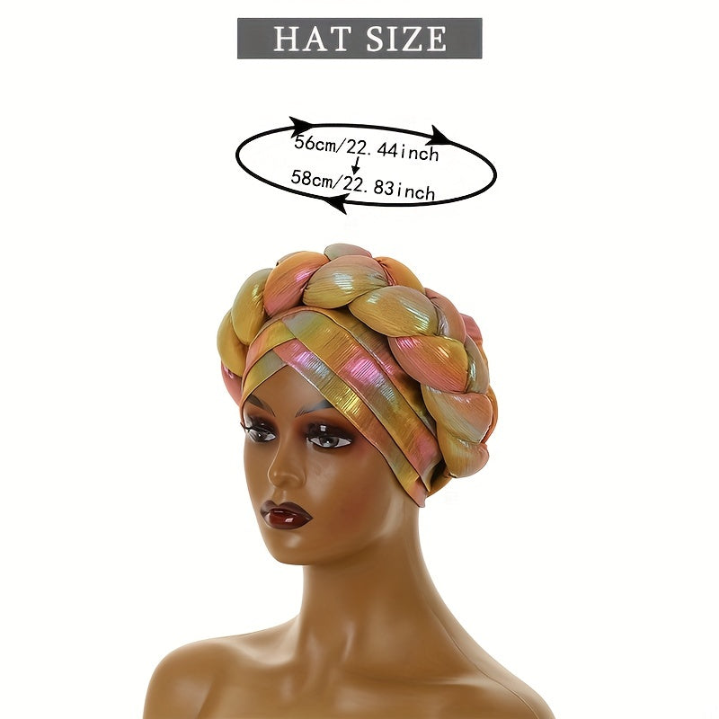 Yellow Laser Turban Cap Big Braided Pre-tied Elastic Head Wrap