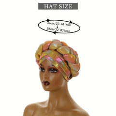 Yellow Laser Turban Cap Big Braided Pre-tied Elastic Head Wrap