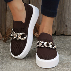 Women's Chain Decor Platform Sneakers Breathable Slip On Shoes