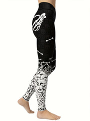 Bone Print Leggings Sports Fitness Yoga Running Trousers Women's Activewear