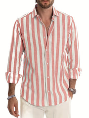 Men's Vertical Striped Casual Shirt Long Sleeves Regular Fit