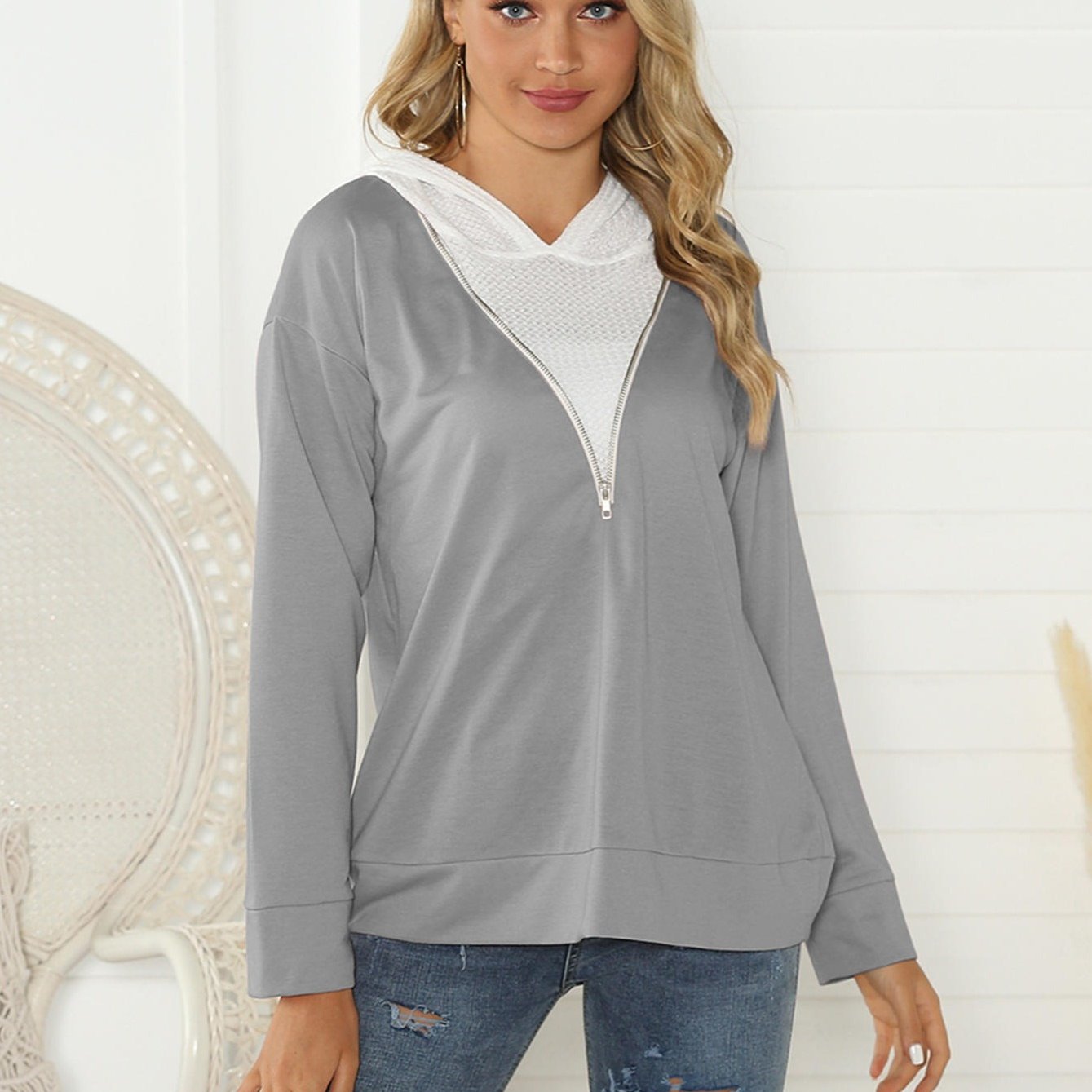 Contrast Zip Hoodie Active Sweatshirt