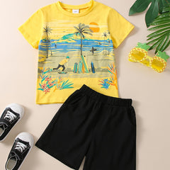 Boys Beach Surfboard Outfit Round Neck T shirt & Shorts