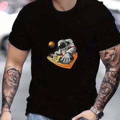 Anime DJ Astronaut Men's Graphic Crew Neck T-shirt
