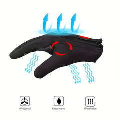 Men's Winter Waterproof Touch Screen Gloves Outdoor Full Finger Anti Slip Zipper