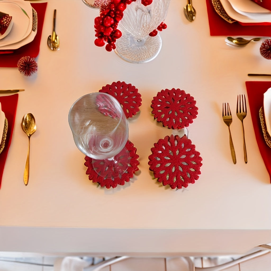 8pcs Round Christmas Mat Snowflake Felt Coaster Placemat