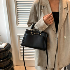 Round Handle Satchel Crossbody Tote Bag PU Leather Textured Shoulder Bag