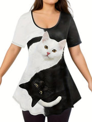 Women's Plus Cat Print Tee & Leggings Set