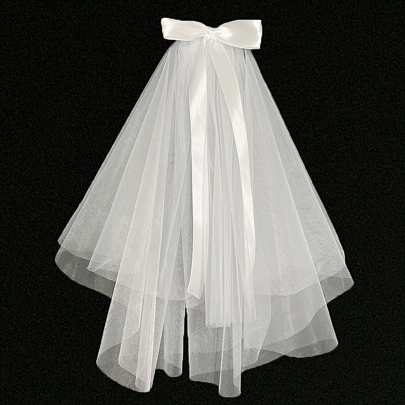 Bride's Pearl Bow Veil Head Jewelry