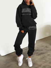 Women's Plus Size Sporty Outfit Set - Letter Print Hoodie & Joggers 2 Piece Set