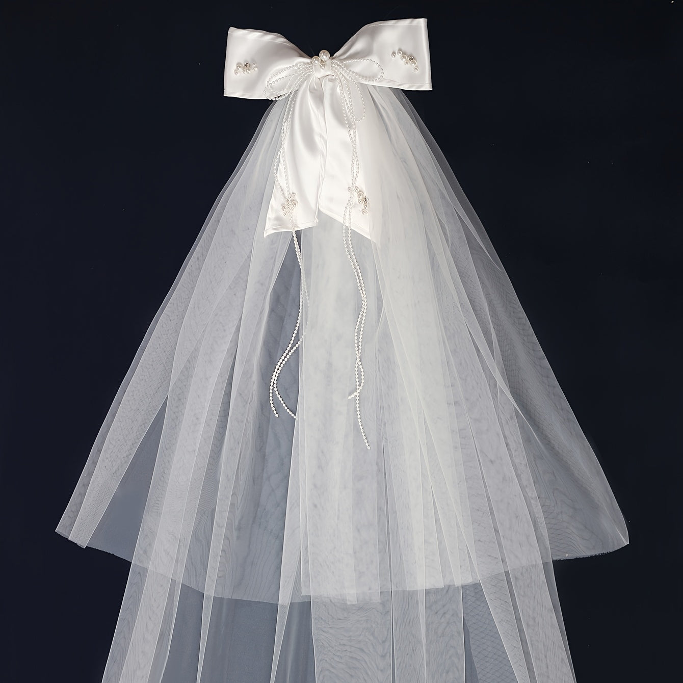 Satin Bow Short Veil Comb Bridal Shower Accessories