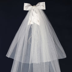 Satin Bow Short Veil Comb Bridal Shower Accessories