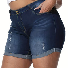 Ripped High Rise Denim Shorts