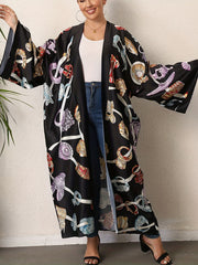 Chain Print Kimono Long Sleeve Beach Cover-Up