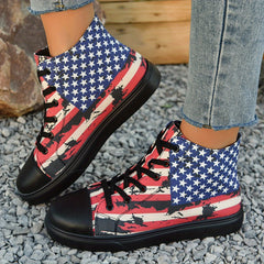 Women's Classic High Top Canvas Shoes Casual Star & Striped Pattern Sneakers
