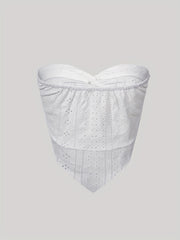 Eyelet Embroidered Strapless Top Summer Women's Clothing