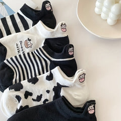10 Pairs Cartoon Cow Print Socks & Low Cut Ankle Socks Women's Stockings