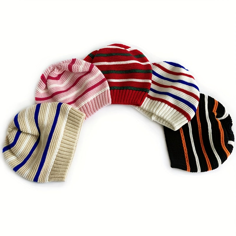 Kids Striped Knit Hat for Autumn/Winter, Warm Woolen Baby Hat