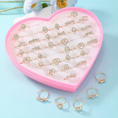 36pcs Girls Rhinestone Rings Set for Kids Gifts
