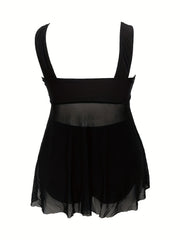 Contrast Mesh Tankini Set