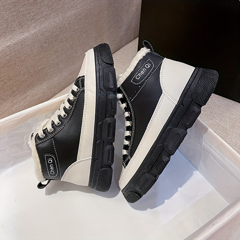 Women's Plush Winter Snow Boots Anti-slip Lace Up Board Shoes