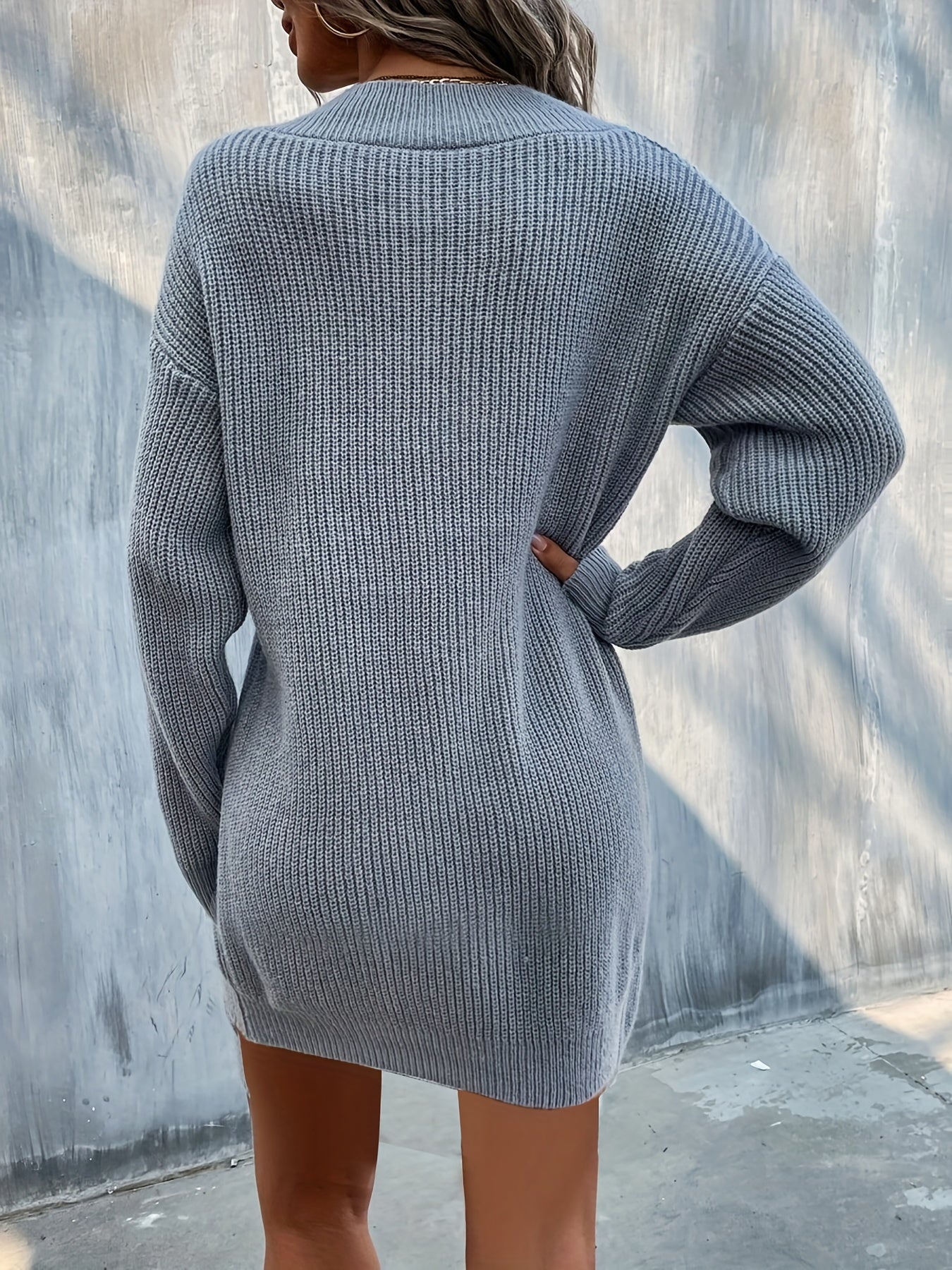 V Neck Long Sleeve Sweater Dress