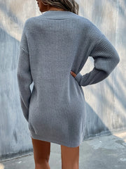 V Neck Long Sleeve Sweater Dress