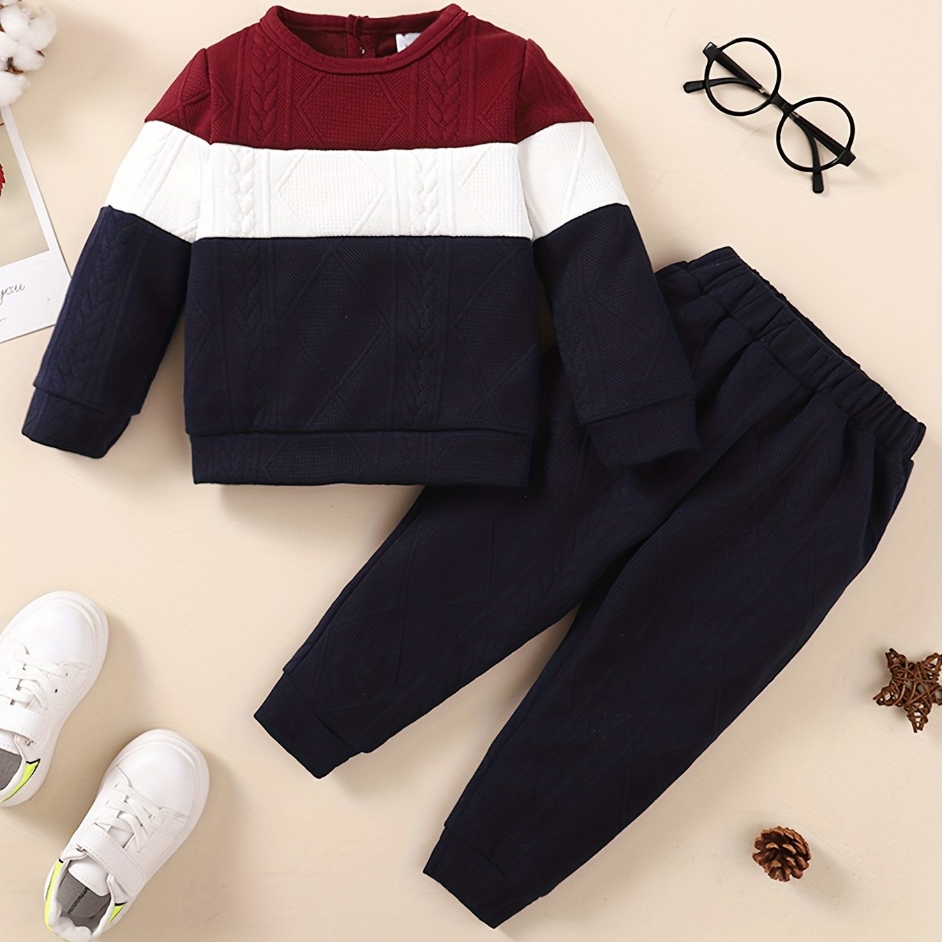 Toddler Boy's 2pcs Sweater & Sweatpants Set Cable Knit Top Casual Outfits