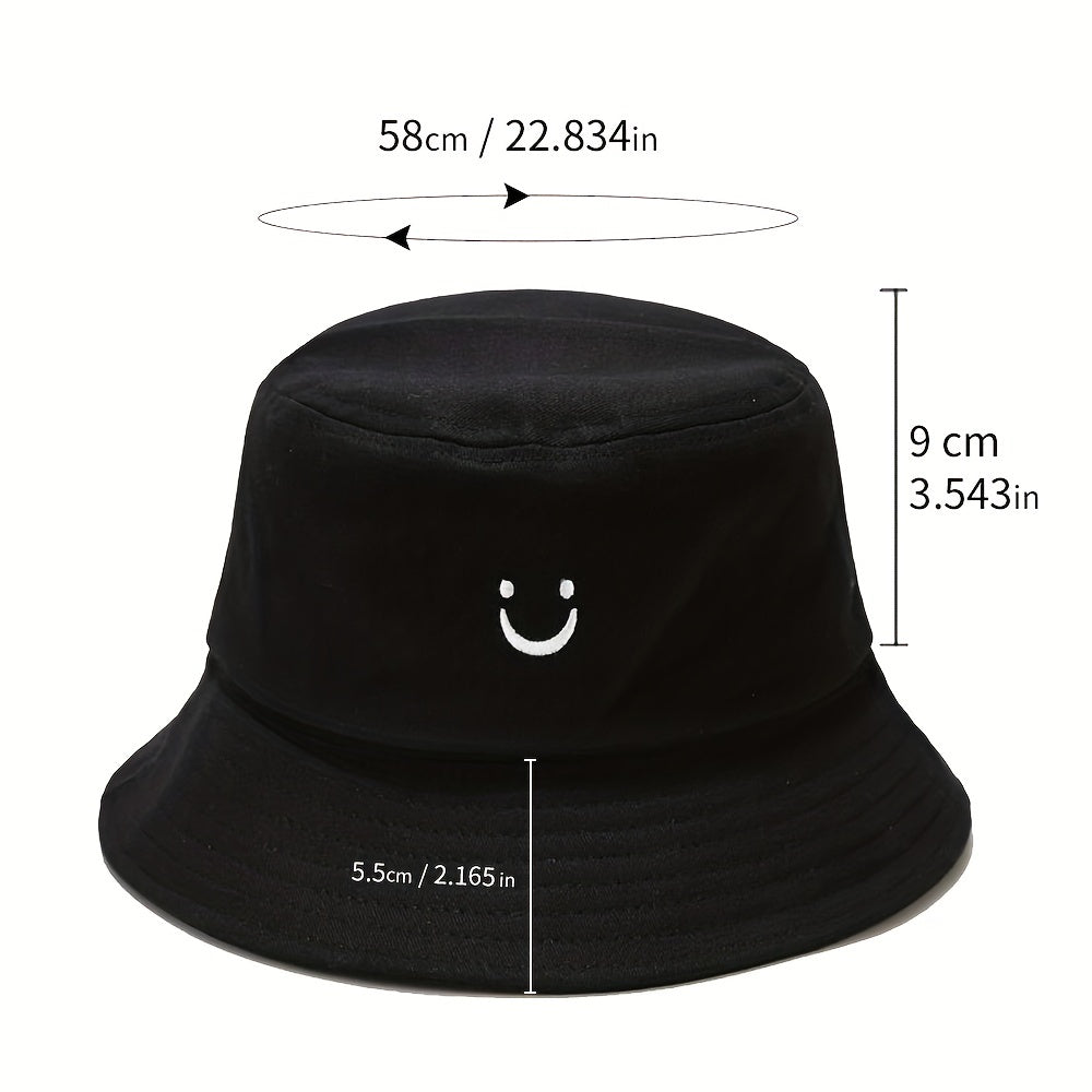 Smiling Face Embroidery Bucket Hat Lightweight Sunscreen Travel Beach Hats