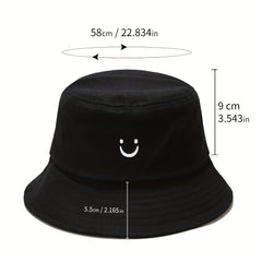 Smiling Face Embroidery Bucket Hat Lightweight Sunscreen Travel Beach Hats