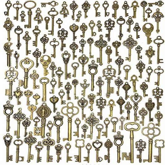50 Pcs Vintage Skeleton Key Charm Set for Jewelry Making & Wedding Favors