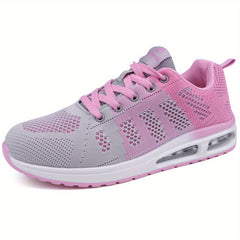 Women's Air Cushion Sneakers Lace Up Low Top Knit Casual Shoes