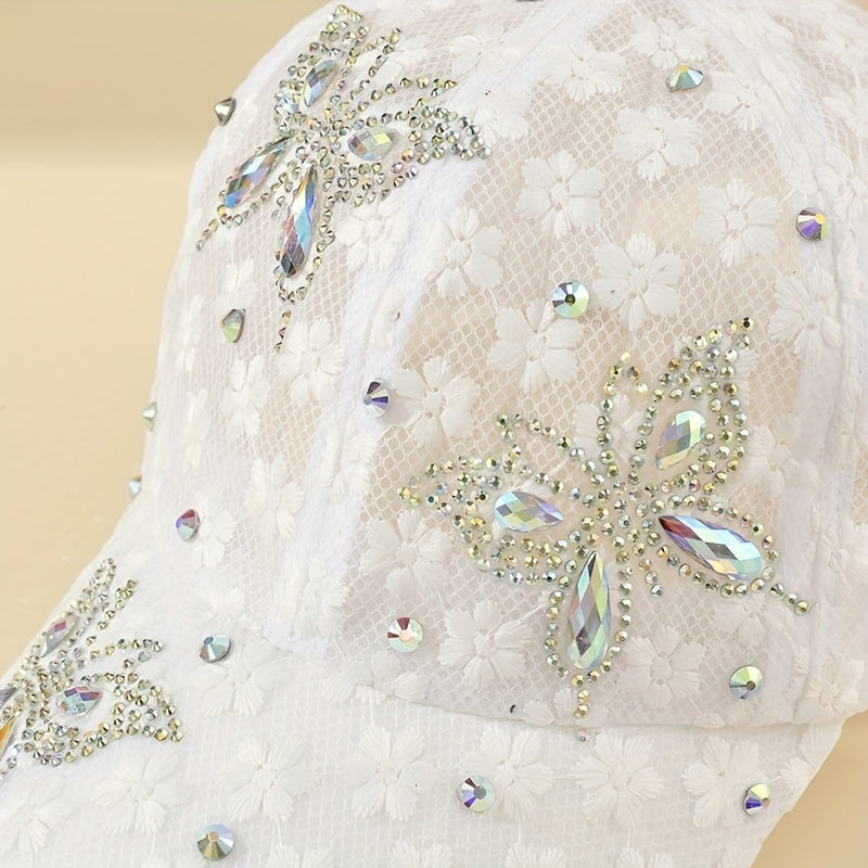 Lace Rhinestone Butterfly Baseball Cap Mesh Breathable Sports Hats Adjustable