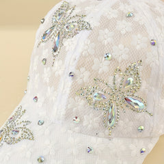 Lace Rhinestone Butterfly Baseball Cap Mesh Breathable Sports Hats Adjustable