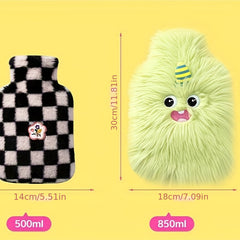 850ml Hot Water Bottle w/ Cartoon Plush Cover Hand Warmer for Winter