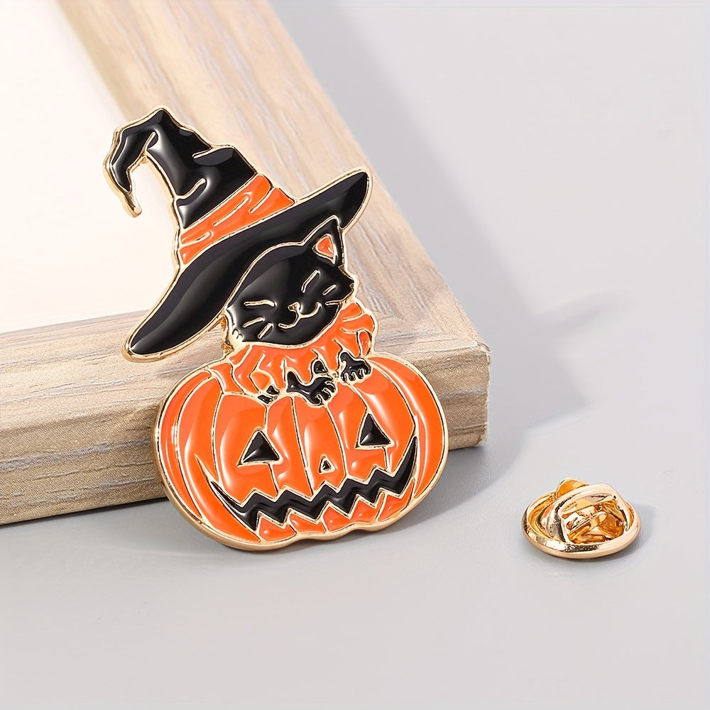 Funny Cat Pumpkin Enamel Brooch for Boys - Cute Halloween Accessory