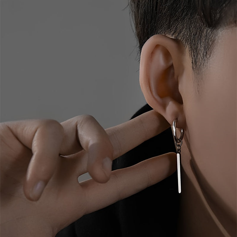 Titanium Steel Hip Hop Style Silver Earrings for Men