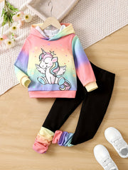 Girl's Unicorn Tie Dye Hoodie & Pants Set for Spring/Fall