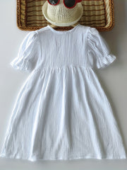 Girl's Summer Pleated Ruffle Sleeve Casual Dress