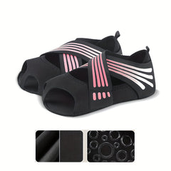 Yoga Socks Toeless Non Slip Grips Straps Pilates Barre Ballet Bikram Workout
