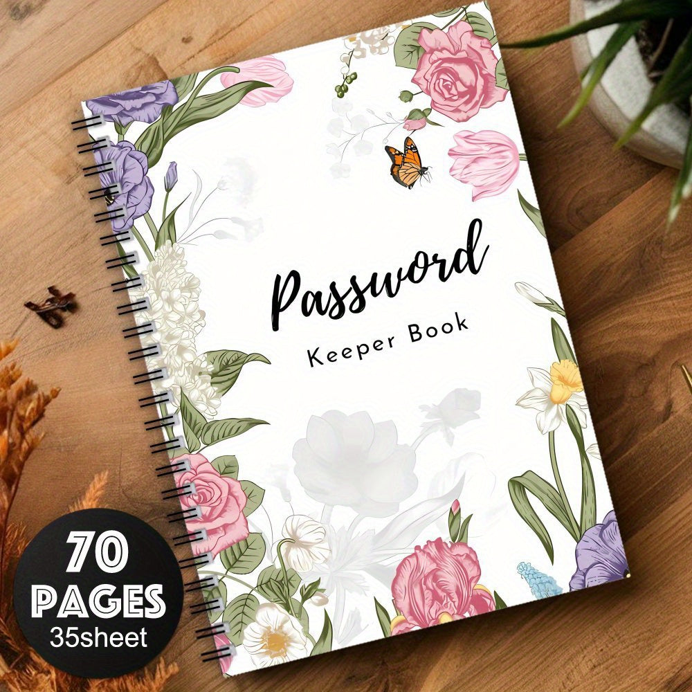 Pink Floral Spiral Password Notebook Logbook 1pc