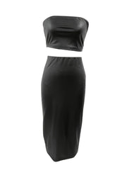 Sexy Two Piece Skirt Set Crop Tube Top & High Waist Skirt Outfit