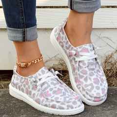 Leopard Print Canvas Shoes Low Top Lace Up Casual Shoes