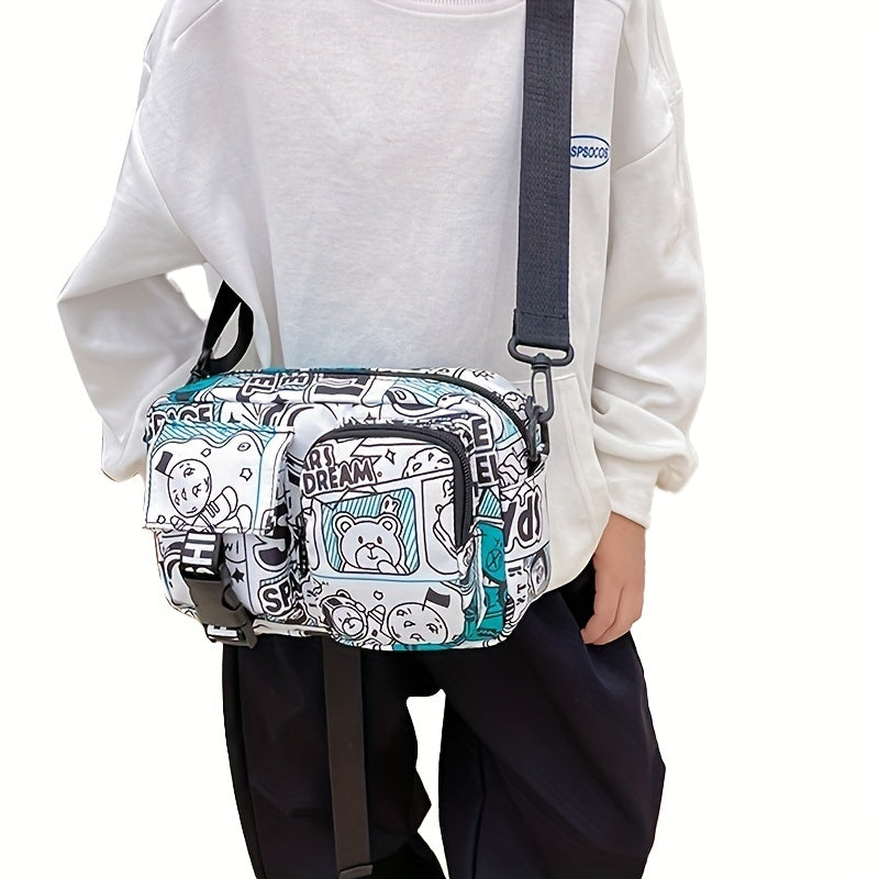 Kids Bear Print Zipper Messenger Bag Coin Purse Wallet Crossbody Bag