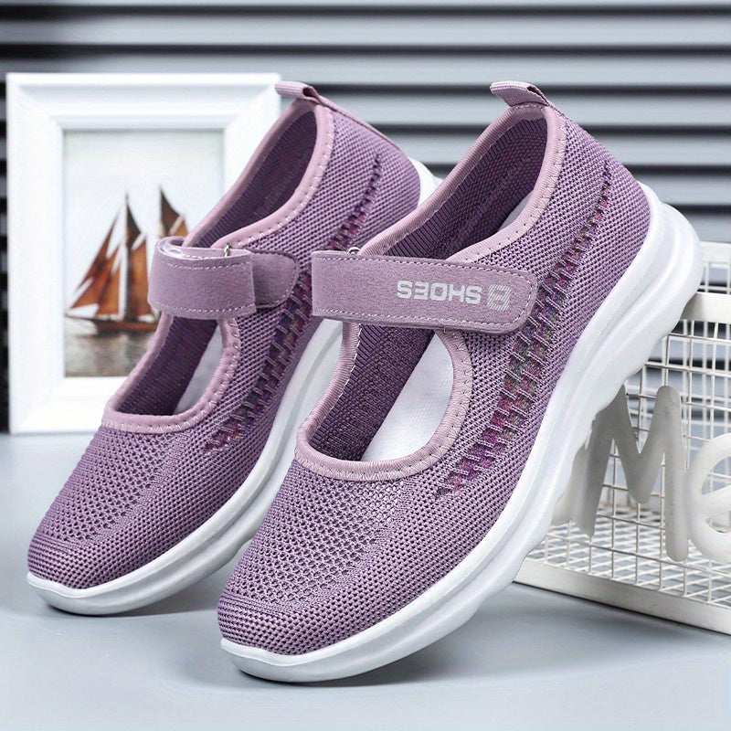Women's Knitted Hook & Loop Casual Shoes Soft Sole Flat Shoes
