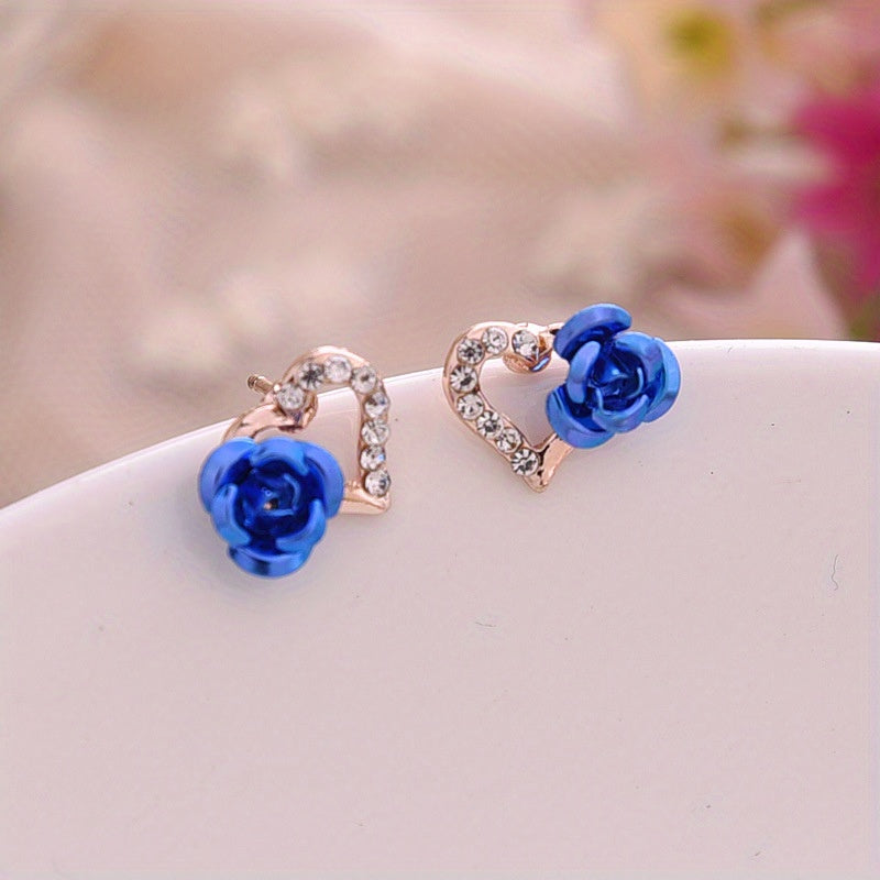 Love Rose Flower Stud Earrings for Women