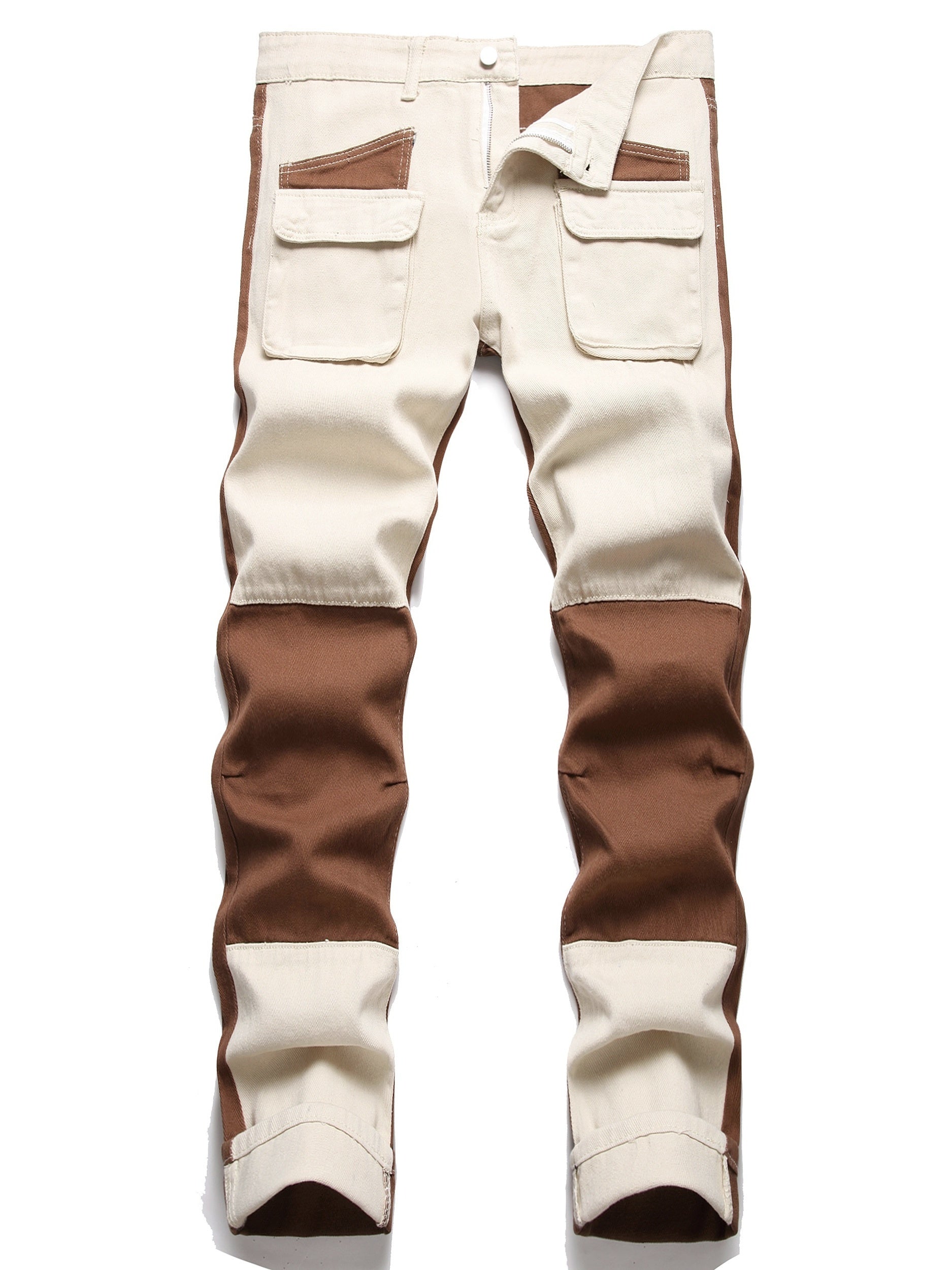 Patchwork Block Jeans Mens Casual Street Style Denim Pants
